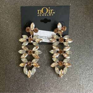 nOir Jewelry Tear Drop Dangle Statement Earrings Gold Tone Amber Brown Cream NEW